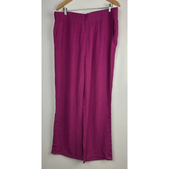 Soft Surroundings Oceo Gauze Wide Leg Pants Button Hem Fuchsia Plus Size 1X - Picture 2 of 12